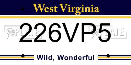 226VP5 West Virginia License Plate