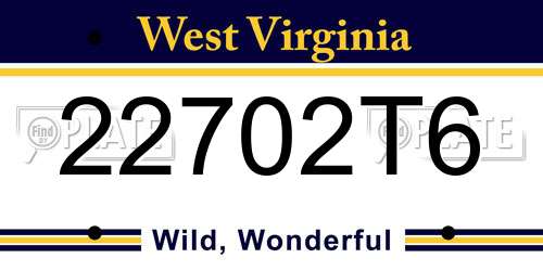 22702T6 West Virginia License Plate