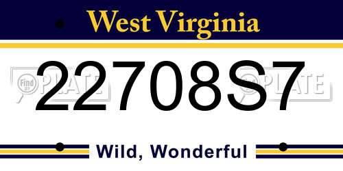 22708S7 West Virginia License Plate
