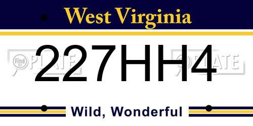 227HH4 West Virginia License Plate