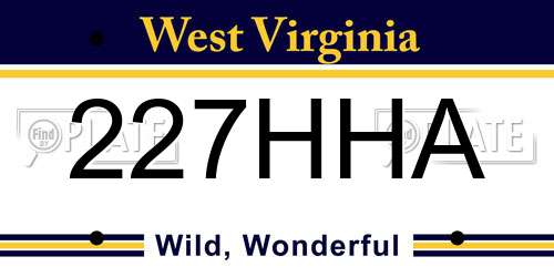 227HHA West Virginia License Plate