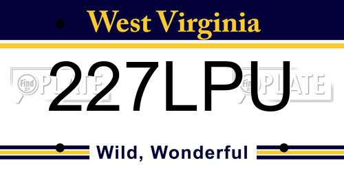 227LPU West Virginia License Plate