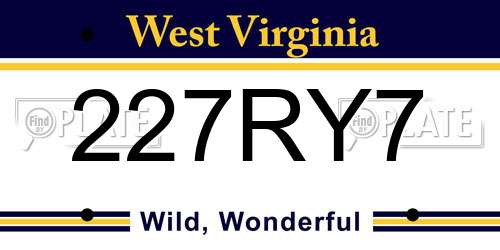 227RY7 West Virginia License Plate