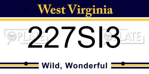 227SI3 West Virginia License Plate