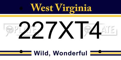 227XT4 West Virginia License Plate