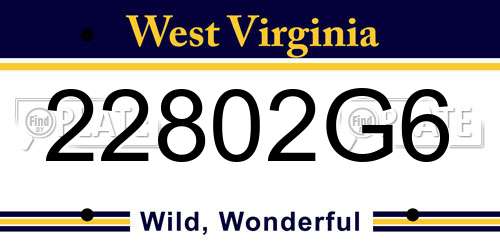 22802G6 West Virginia License Plate