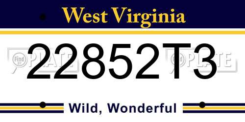 22852T3 West Virginia License Plate
