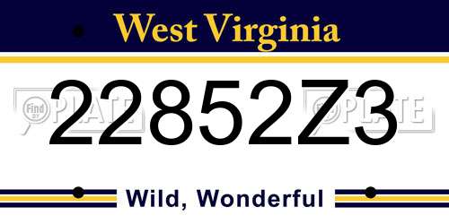22852Z3 West Virginia License Plate