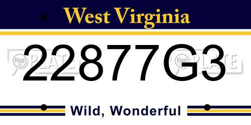 22877G3 West Virginia License Plate