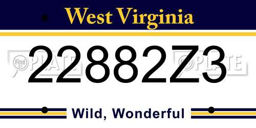 22882Z3 West Virginia License Plate