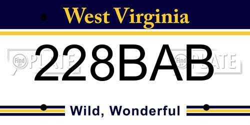228BAB West Virginia License Plate