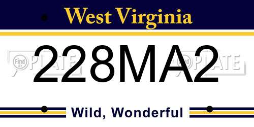 228MA2 West Virginia License Plate