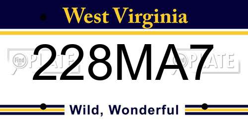 228MA7 West Virginia License Plate