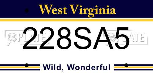228SA5 West Virginia License Plate
