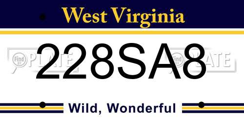 228SA8 West Virginia License Plate