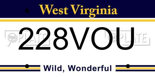 228VOU West Virginia License Plate