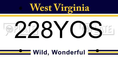 228YOS West Virginia License Plate
