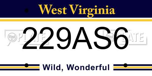 229AS6 West Virginia License Plate