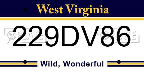 229DV86 West Virginia License Plate