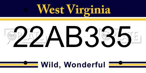 22AB335 West Virginia License Plate