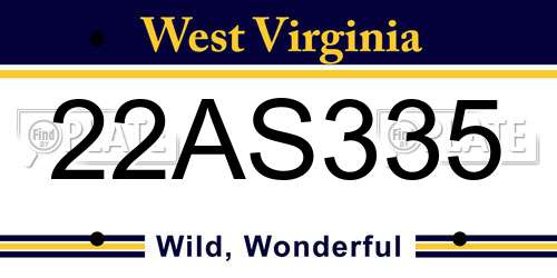 22AS335 West Virginia License Plate