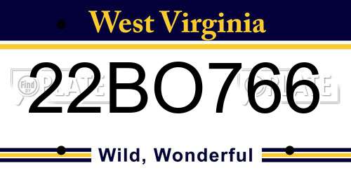 22BO766 West Virginia License Plate