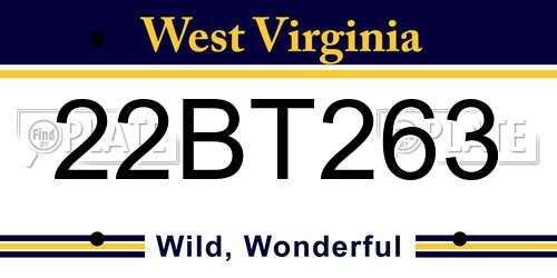 22BT263 West Virginia License Plate