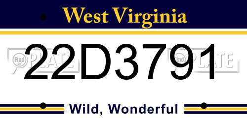 22D3791 West Virginia License Plate