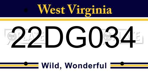 22DG034 West Virginia License Plate