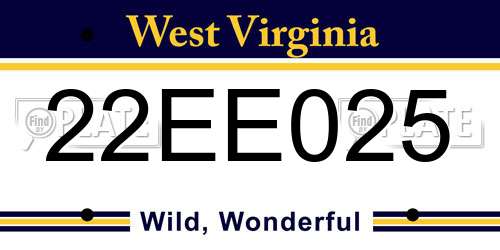 22EE025 West Virginia License Plate
