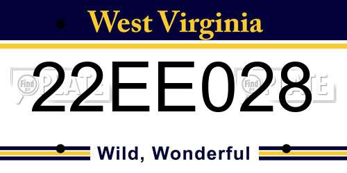 22EE028 West Virginia License Plate