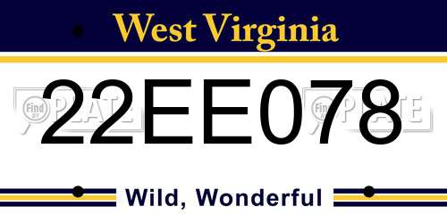 22EE078 West Virginia License Plate