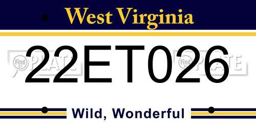22ET026 West Virginia License Plate