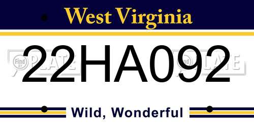 22HA092 West Virginia License Plate