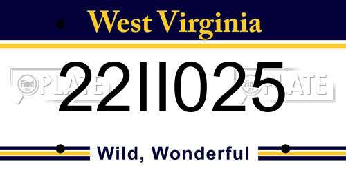 22II025 West Virginia License Plate