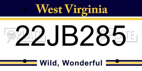 22JB285 West Virginia License Plate