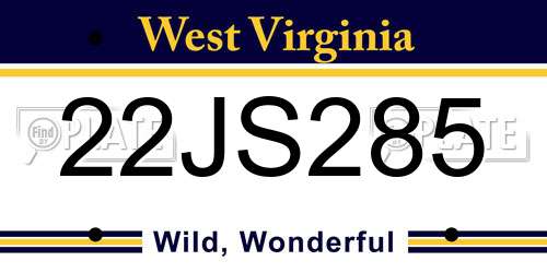 22JS285 West Virginia License Plate