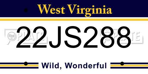 22JS288 West Virginia License Plate
