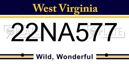 22NA577 West Virginia License Plate