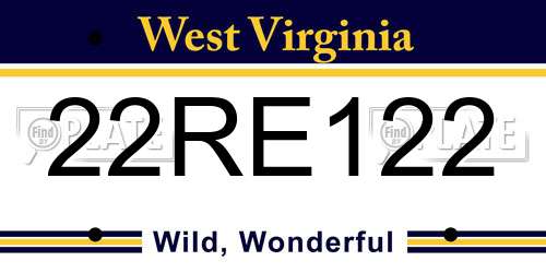 22RE122 West Virginia License Plate