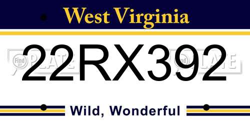 22RX392 West Virginia License Plate