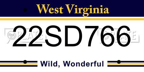 22SD766 West Virginia License Plate