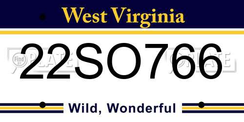 22SO766 West Virginia License Plate