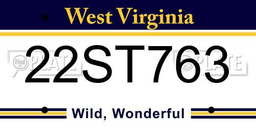 22ST763 West Virginia License Plate