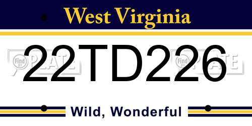 22TD226 West Virginia License Plate