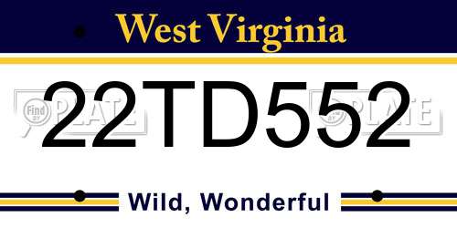 22TD552 West Virginia License Plate