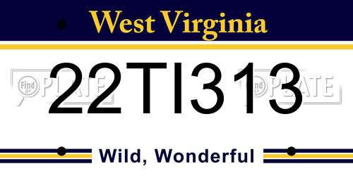 22TI313 West Virginia License Plate