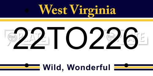 22TO226 West Virginia License Plate