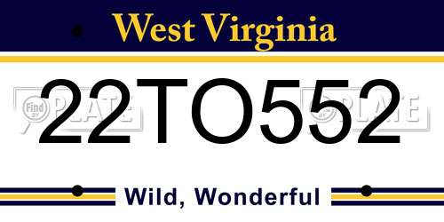 22TO552 West Virginia License Plate