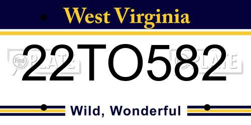 22TO582 West Virginia License Plate